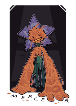 A purple lily with orange goo possessing the entire body.