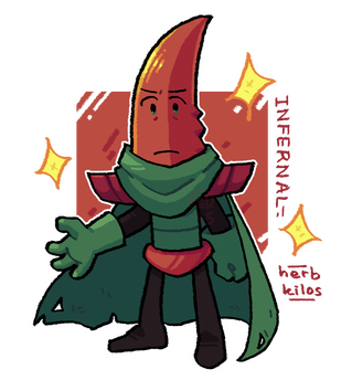A red dagger with a green cape.