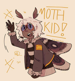 An energetic-looking human with moth-like features.